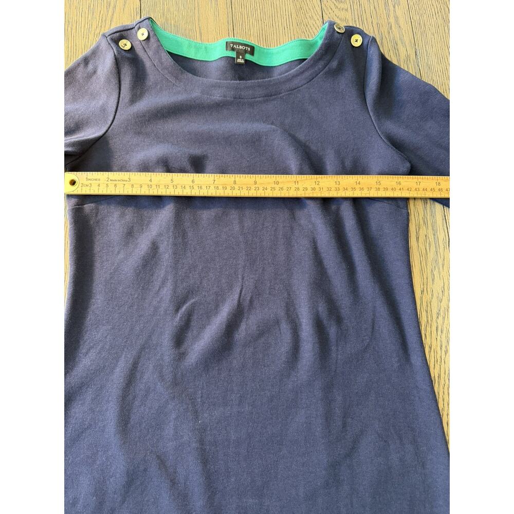 Talbots Navy Blue Dress Women’s Small Petite 3/4 Sleeve Pleated Cuffs SALE - Picture 6 of 9